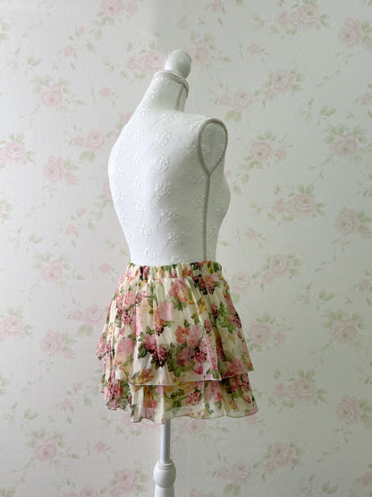 Gyaru Layered Floral Chiffon Skirt