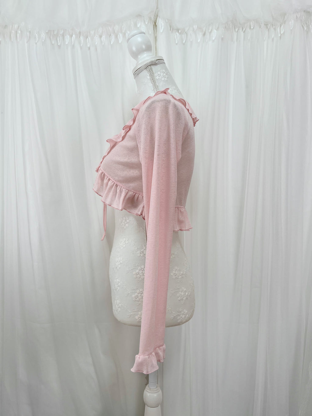 Front Tie Ruffled Cardigan (Pink)