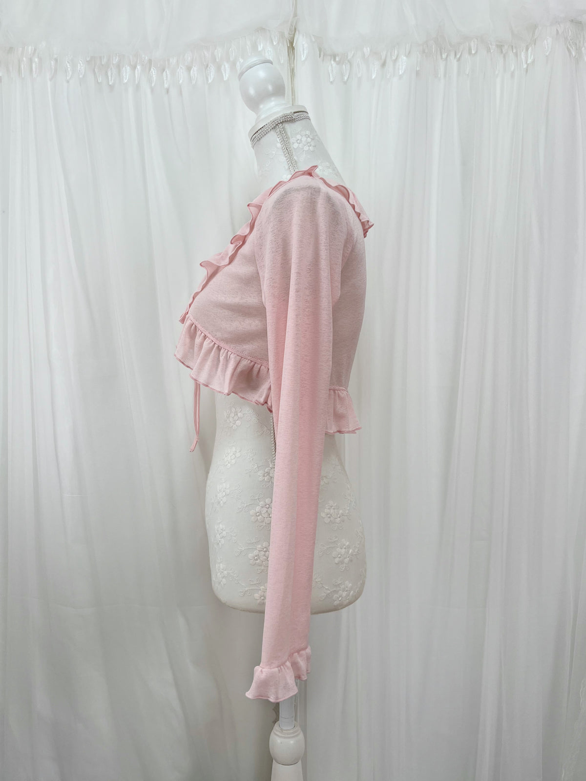 Front Tie Ruffled Cardigan (Pink)