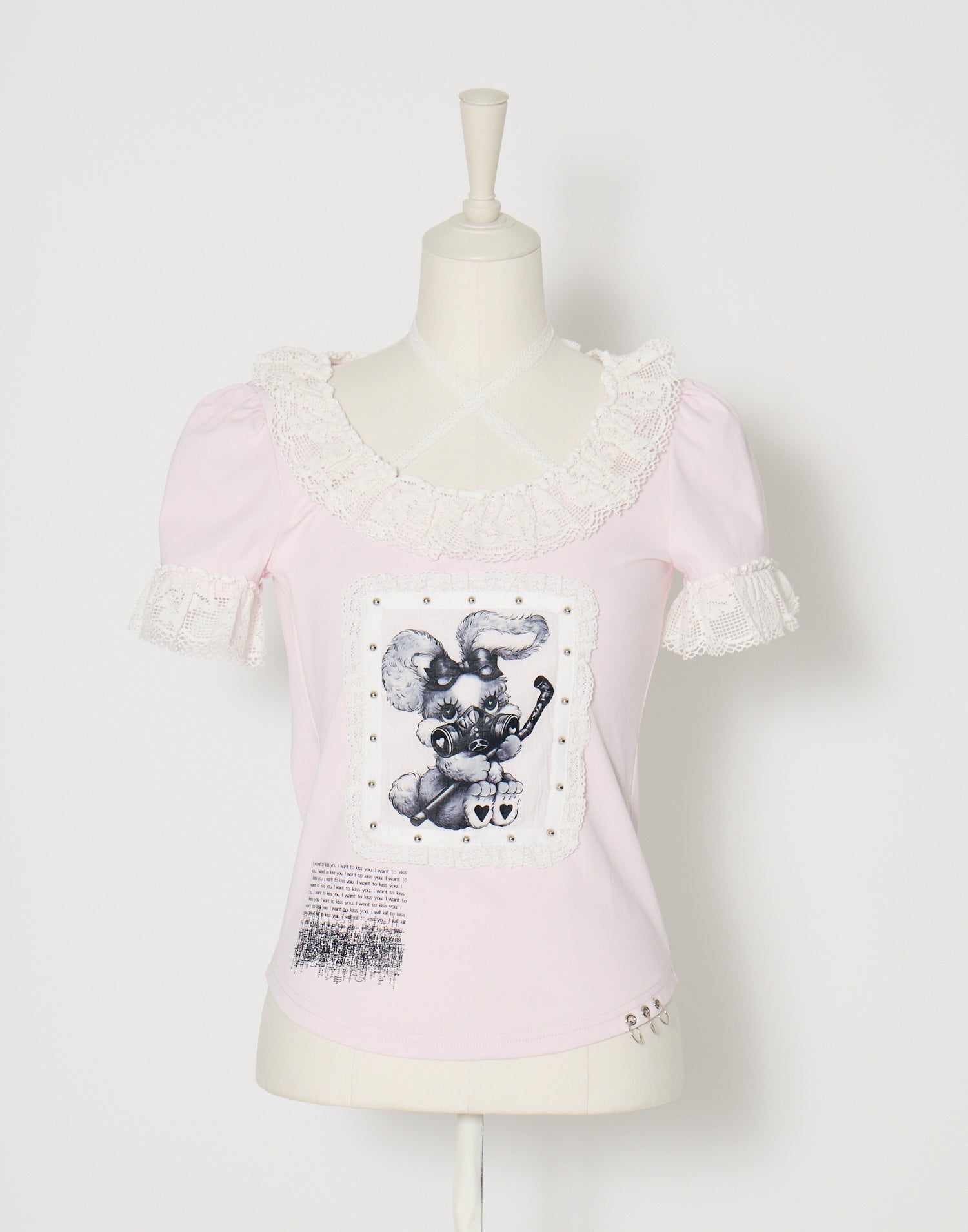 AVENCHUMU ValentineBunny print lace frame t-shirt