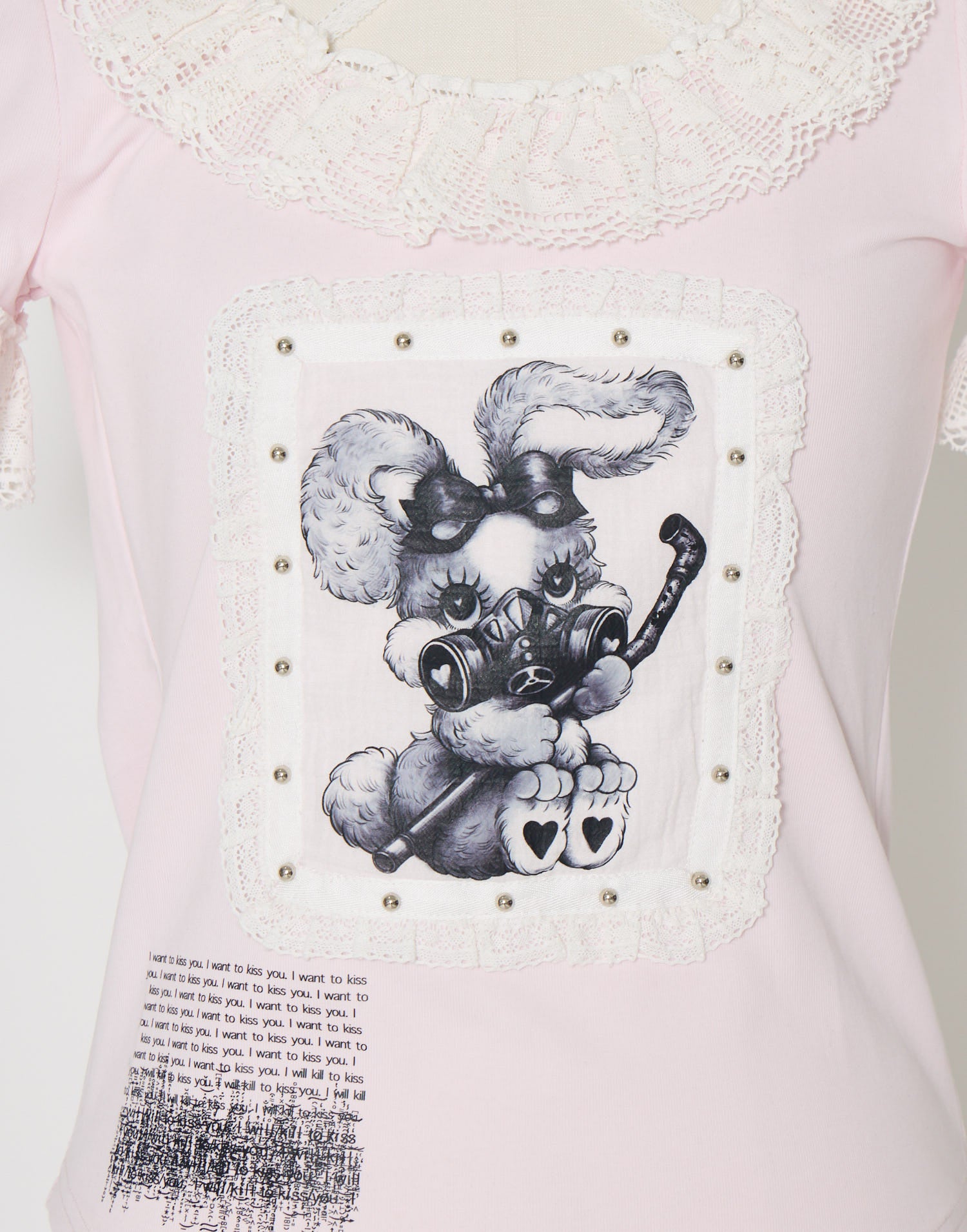 AVENCHUMU ValentineBunny print lace frame t-shirt