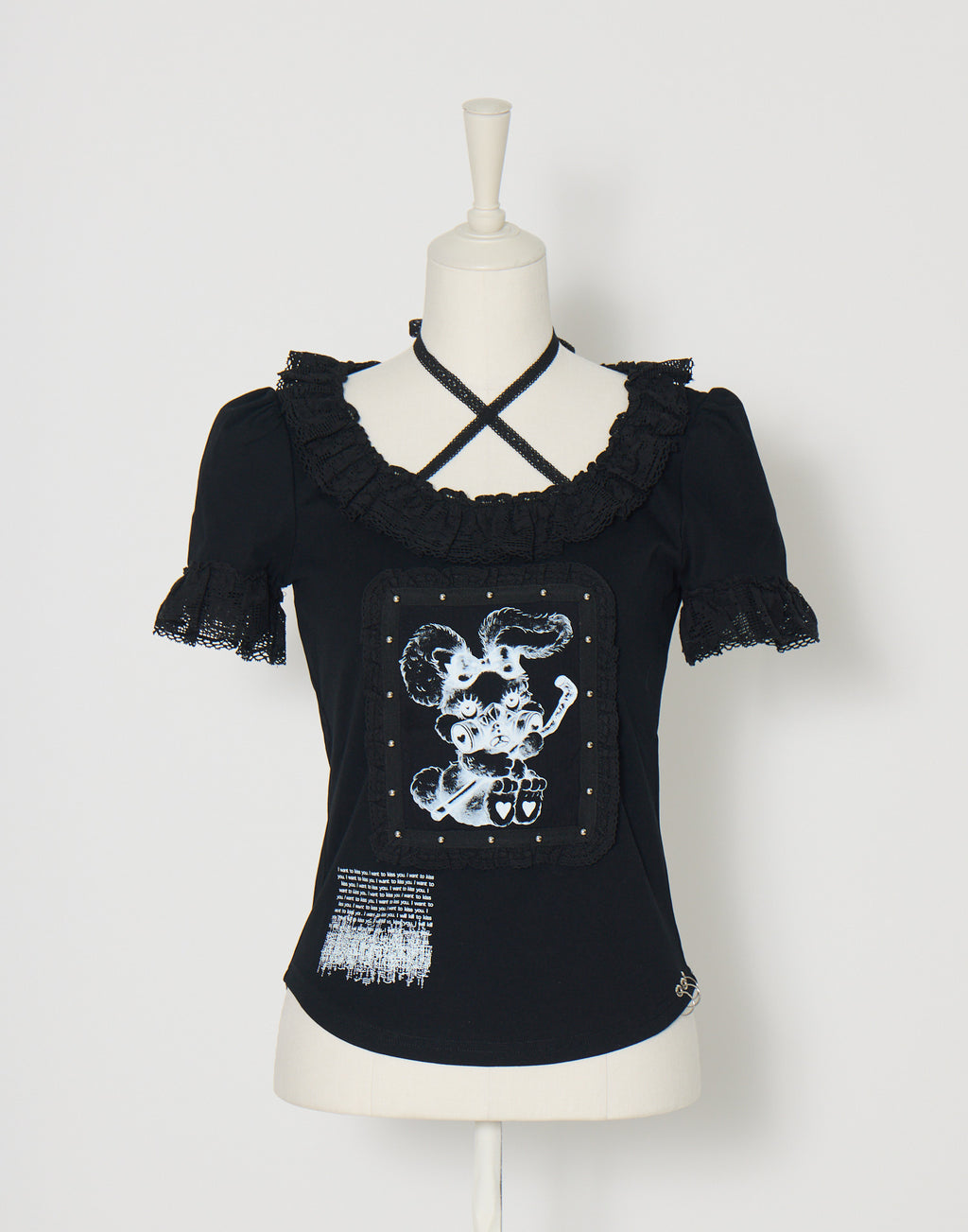 AVENCHUMU ValentineBunny print lace frame t-shirt