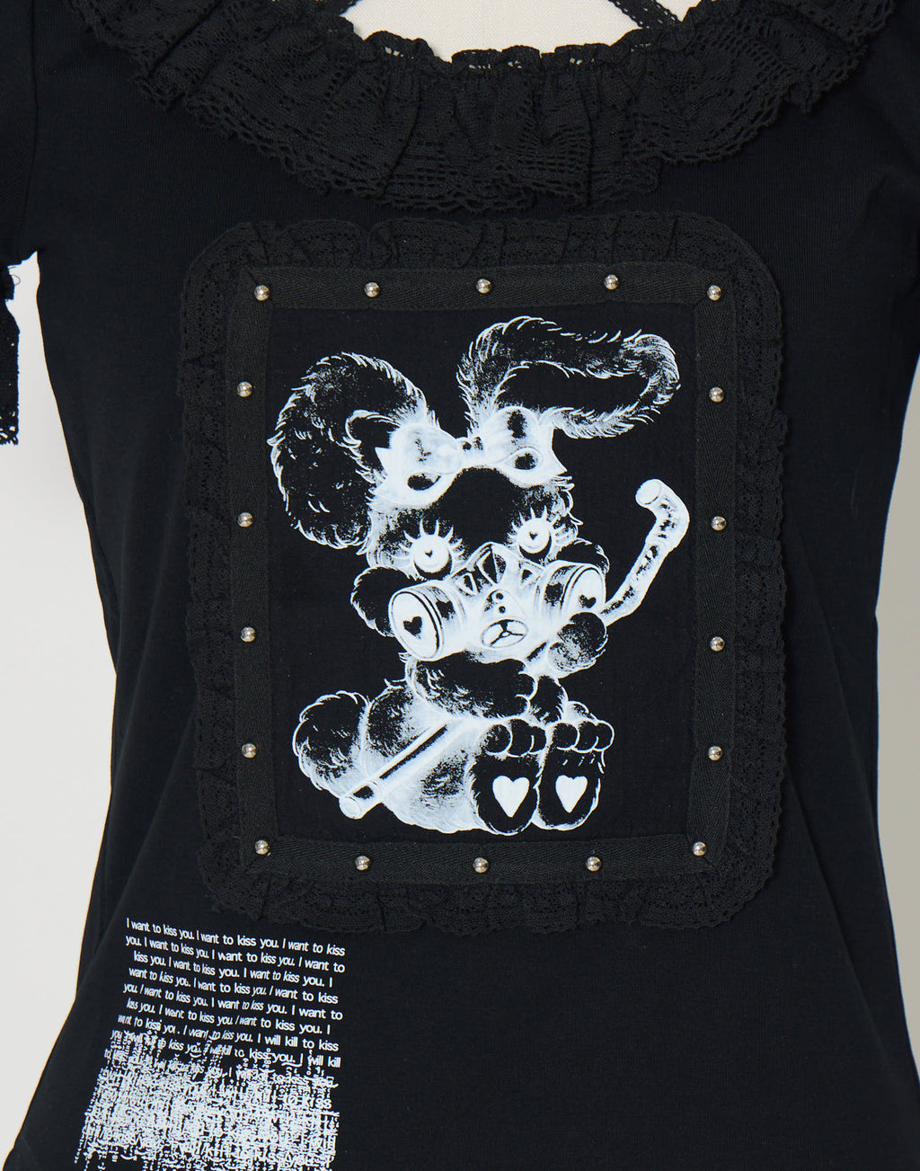 AVENCHUMU ValentineBunny print lace frame t-shirt