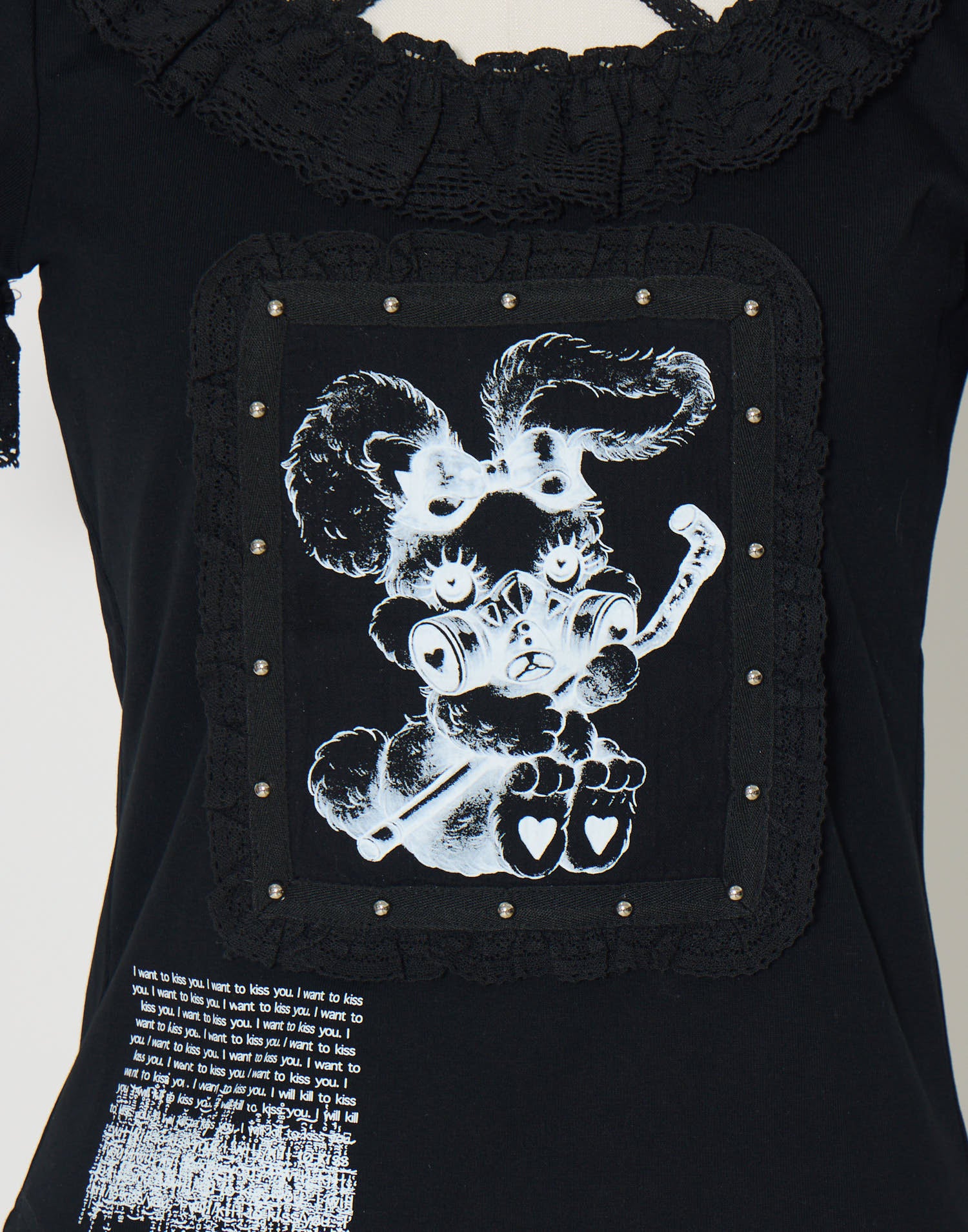 AVENCHUMU ValentineBunny print lace frame t-shirt