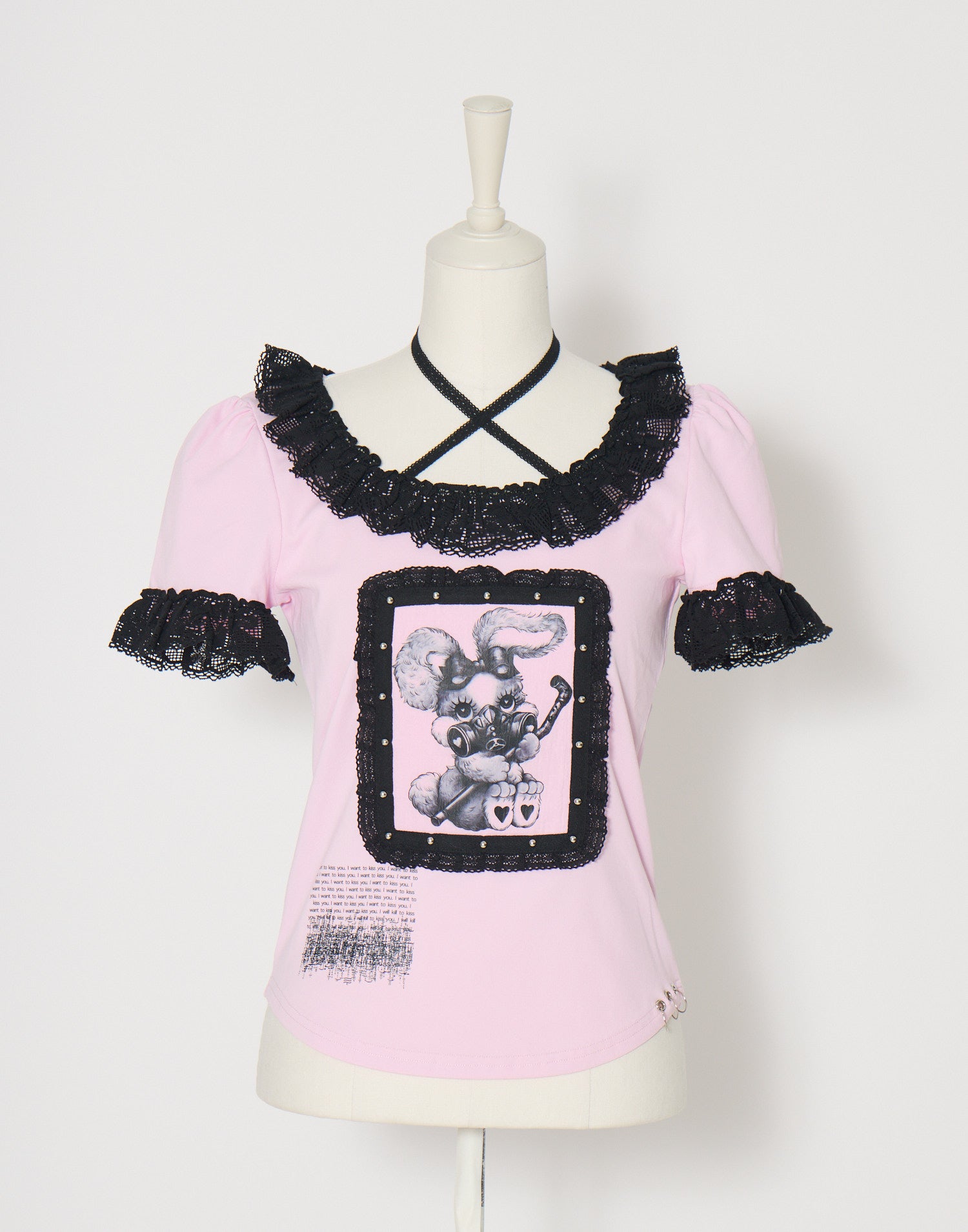 AVENCHUMU ValentineBunny print lace frame t-shirt