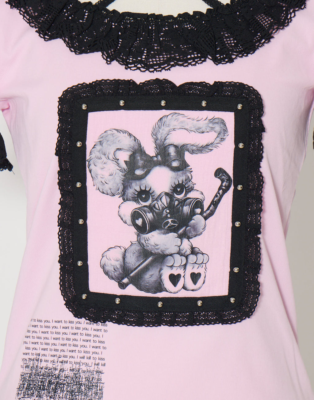 AVENCHUMU ValentineBunny print lace frame t-shirt