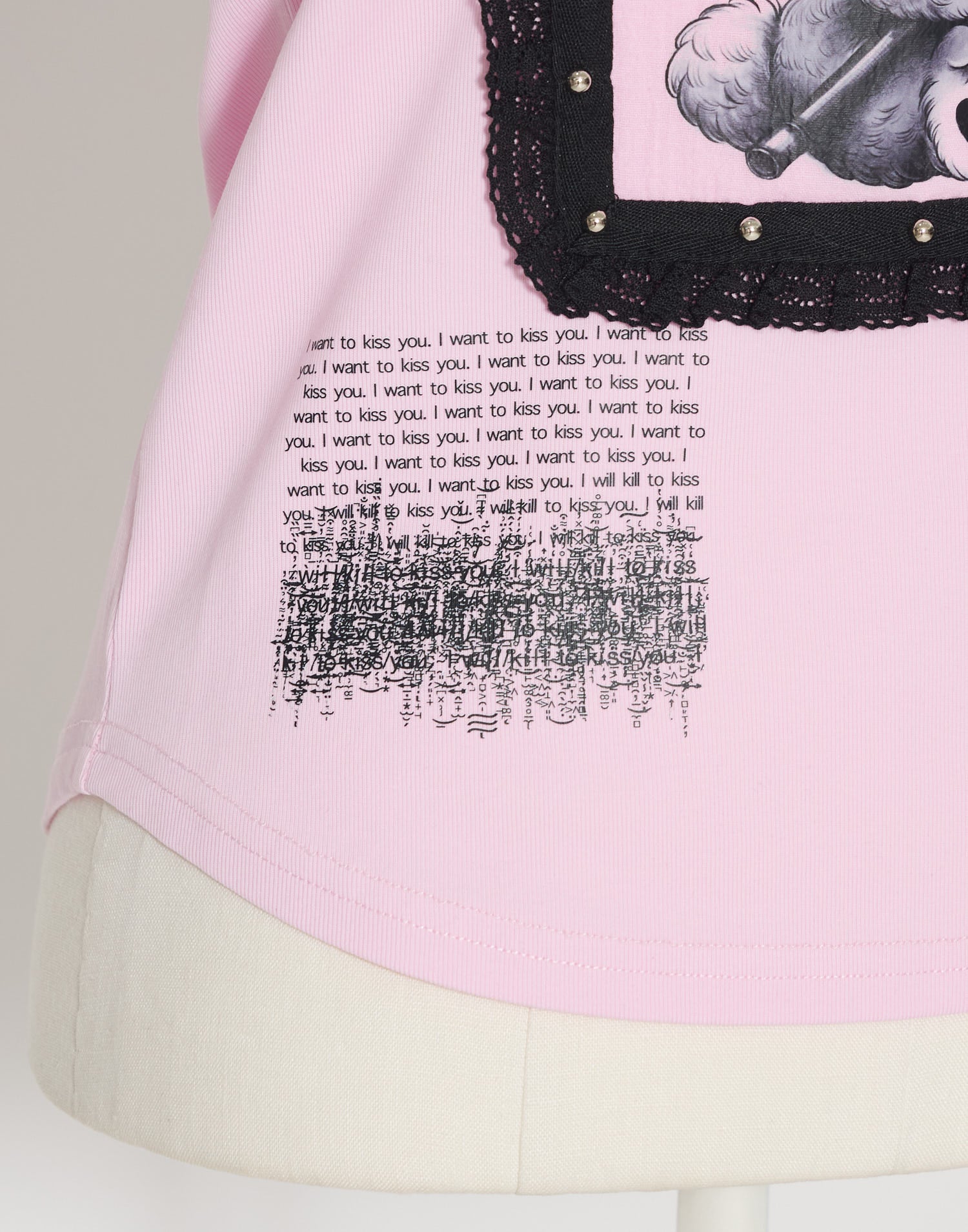 AVENCHUMU ValentineBunny print lace frame t-shirt