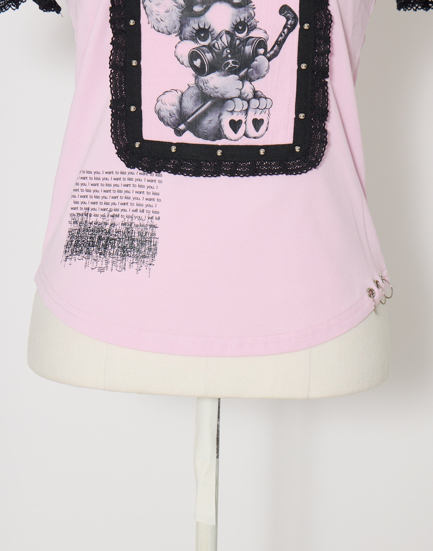 AVENCHUMU ValentineBunny print lace frame t-shirt