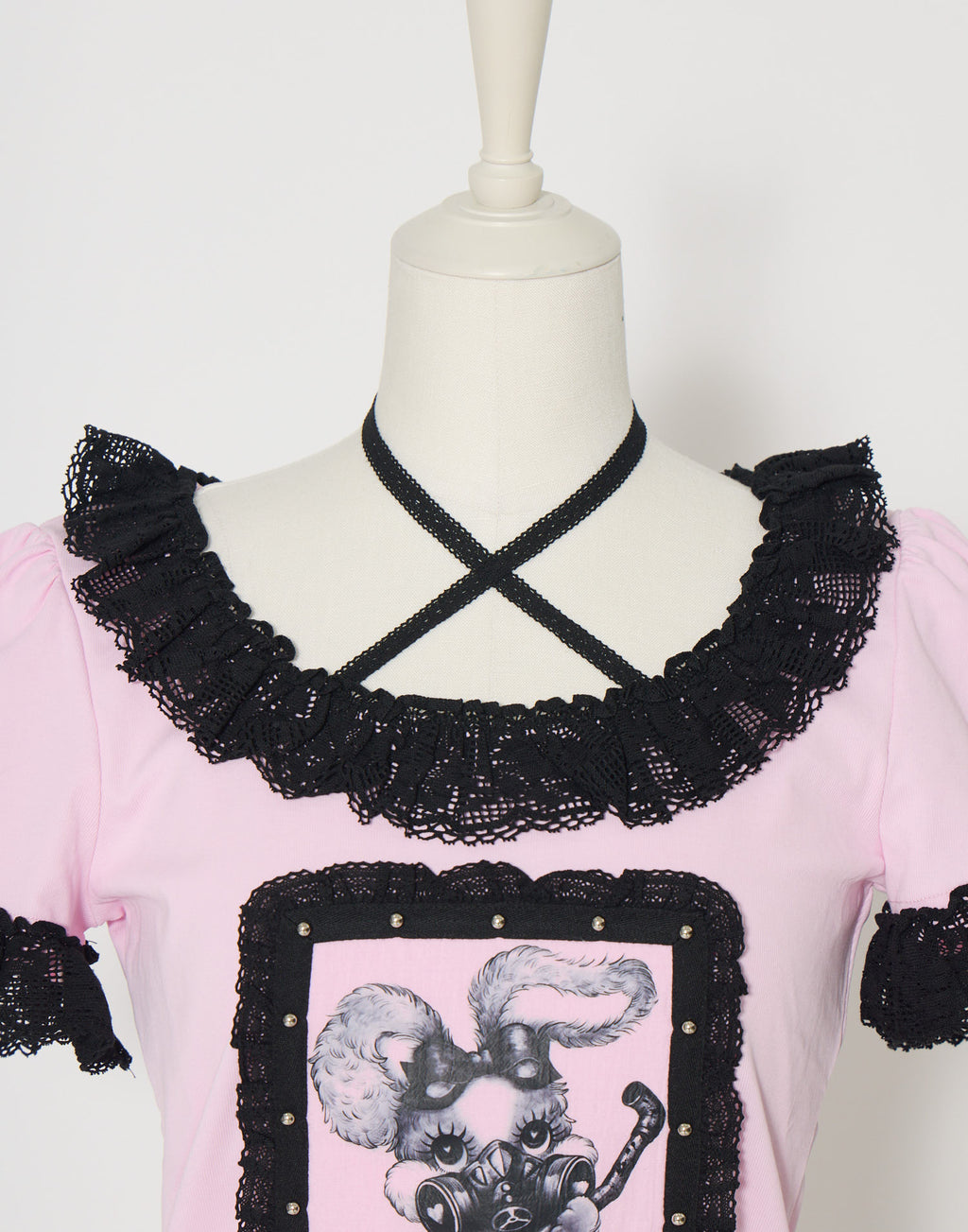AVENCHUMU ValentineBunny print lace frame t-shirt