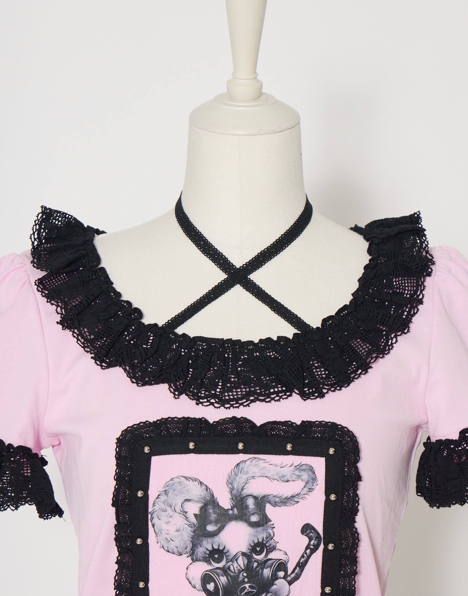 AVENCHUMU ValentineBunny print lace frame t-shirt