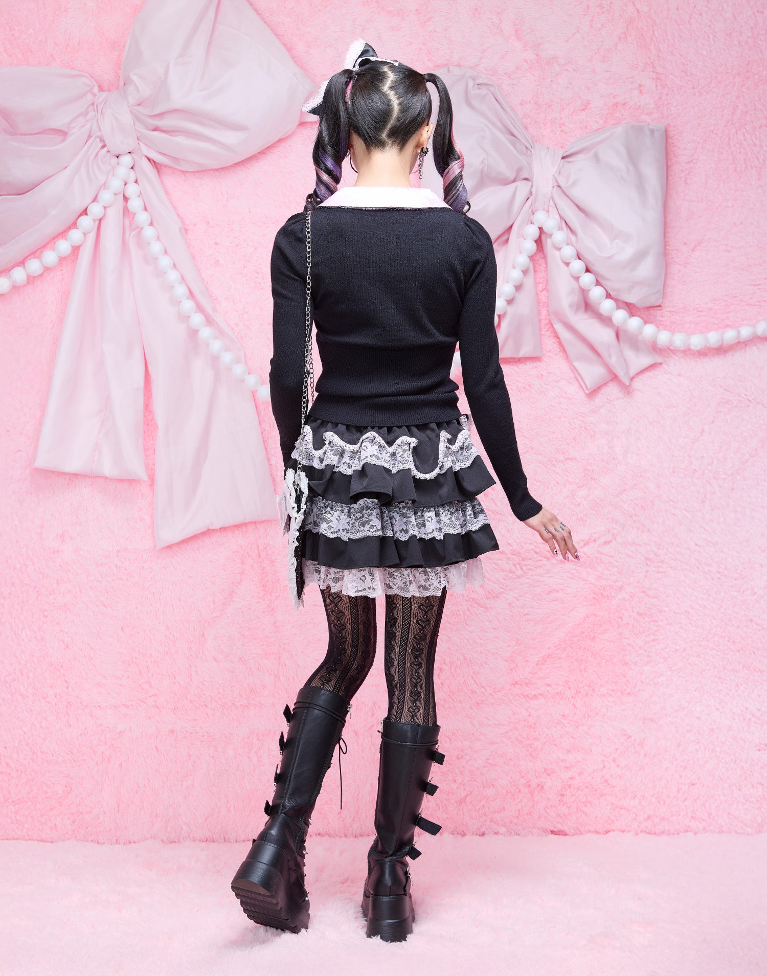 AVENCHUMU Satin blouse ribbon jewele knit tops