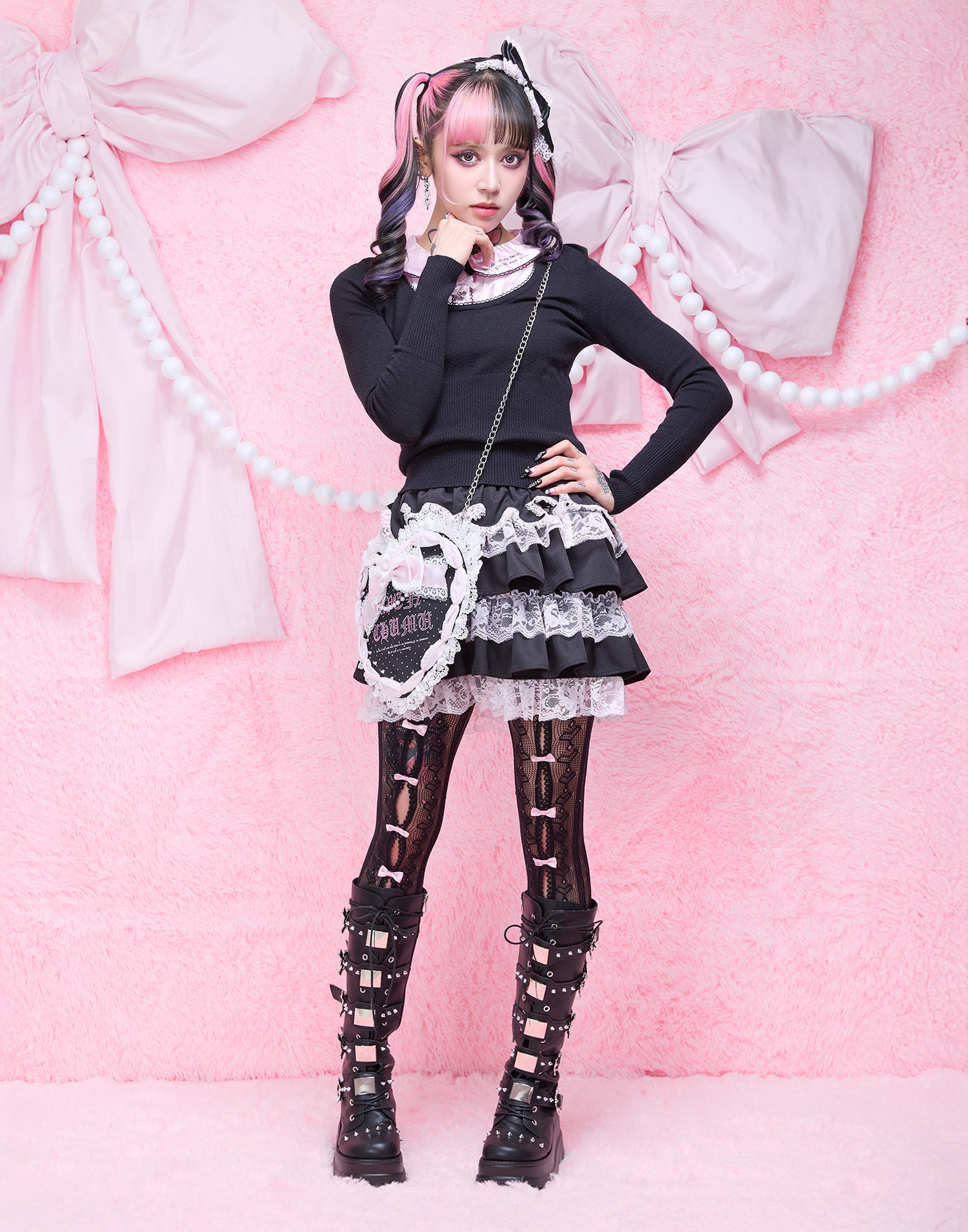 AVENCHUMU Satin blouse ribbon jewele knit tops