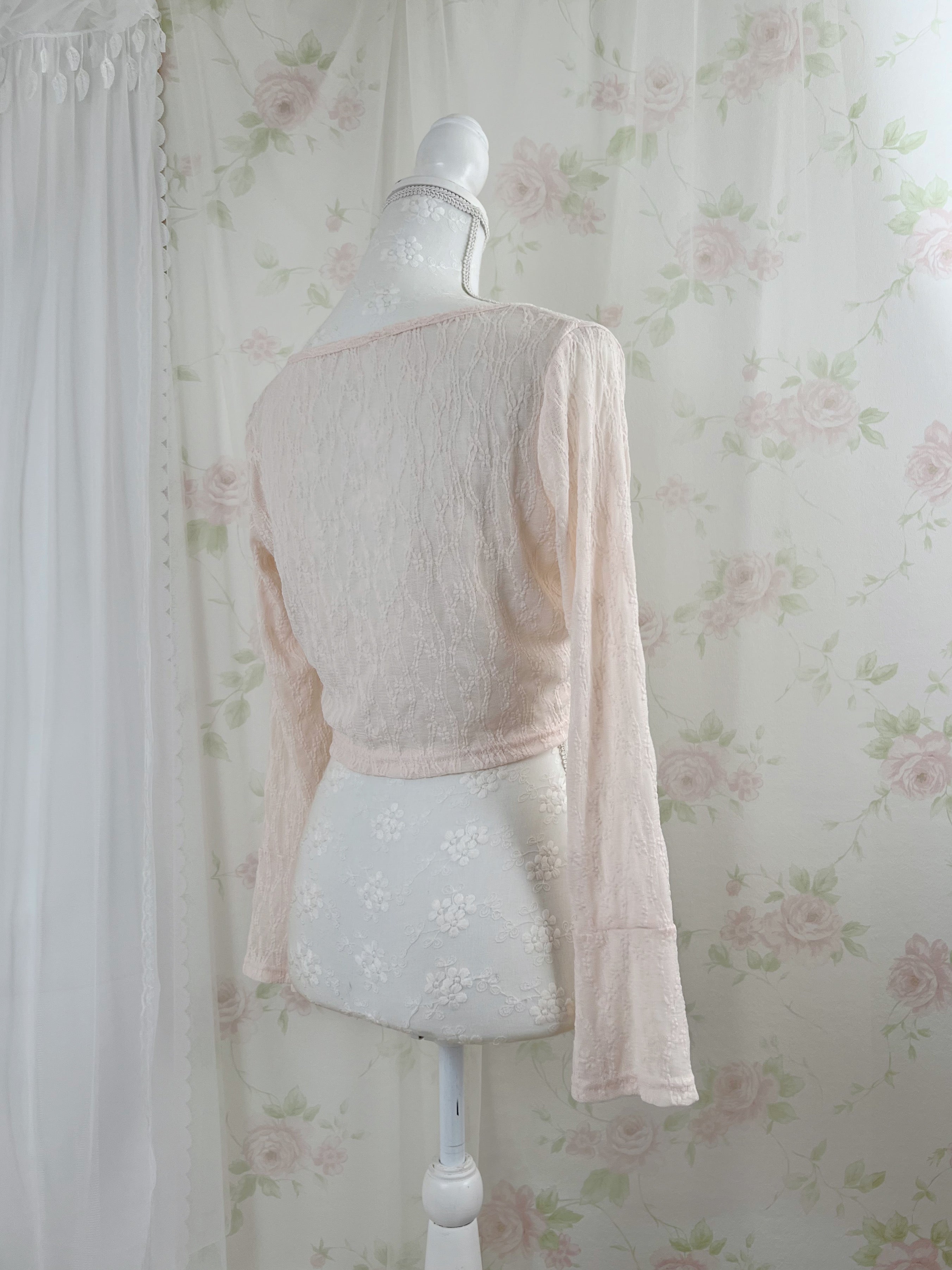 Lace Princess Sleeve Cardigan (Pink)