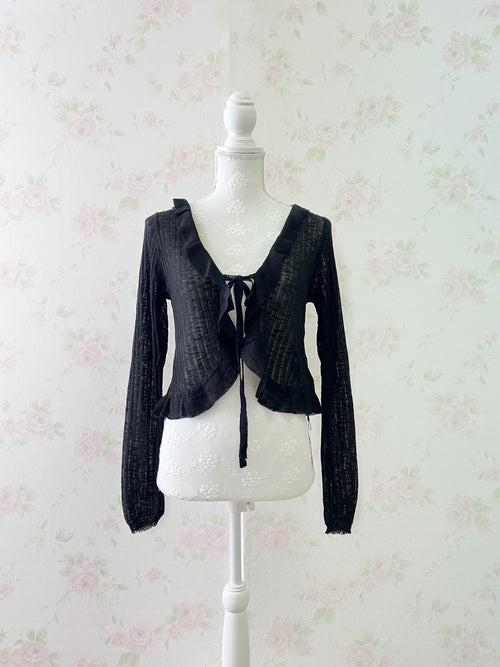 (21%OFF) Shoujo Frilled Hem Cardigan (Black)