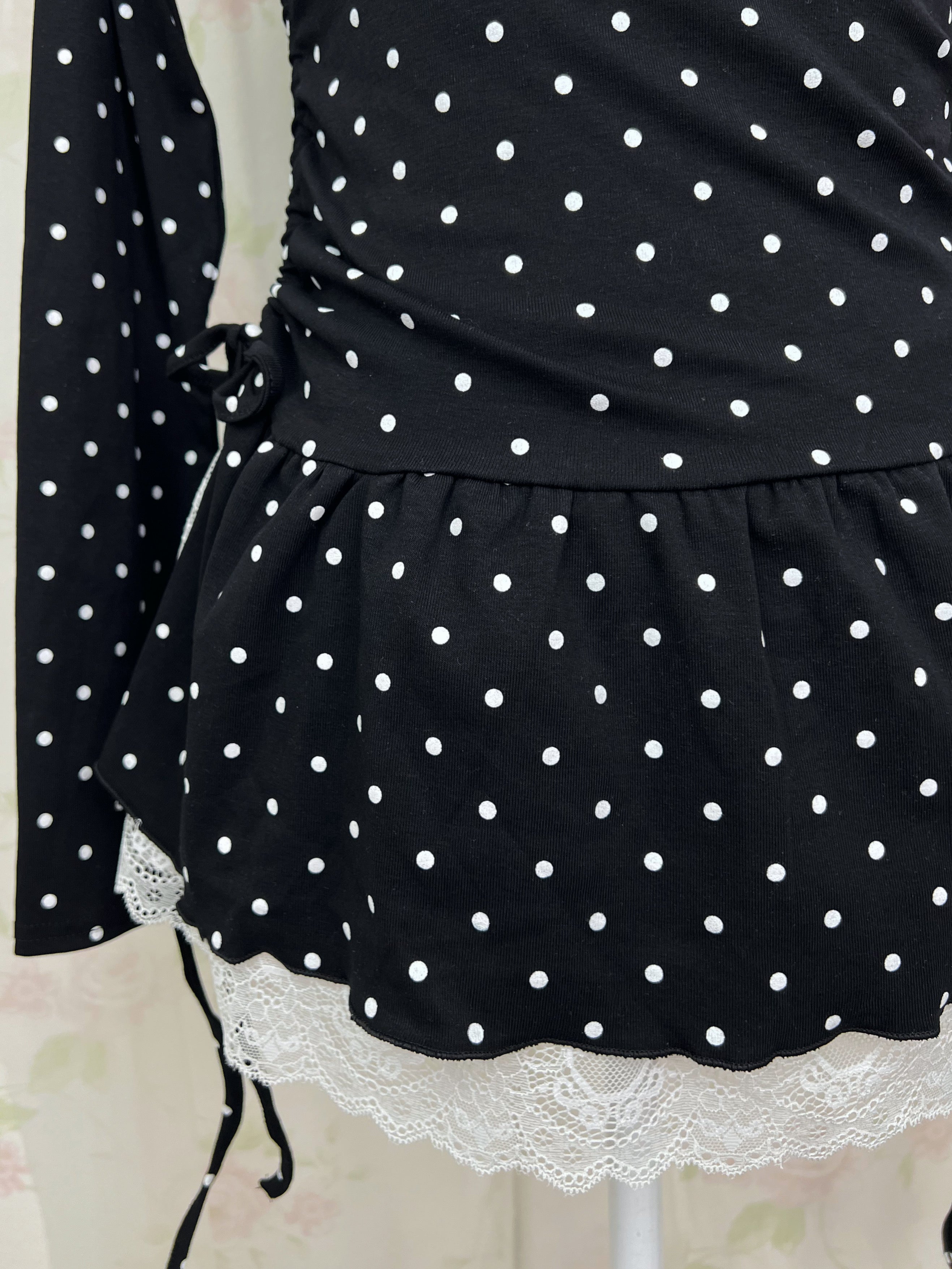 Halter Neck Polka Dot Tunic Top (Black)