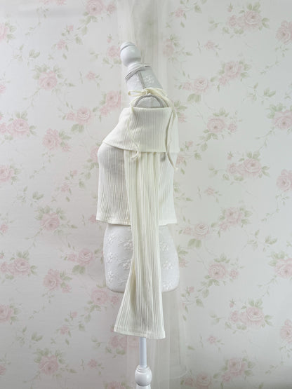GRL Y2K Off Shoulder String Wide Sleeve Top (Ivory)