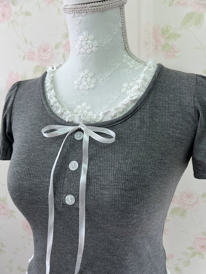 GRL Ruffled Lined Shoujo Top (Gray)