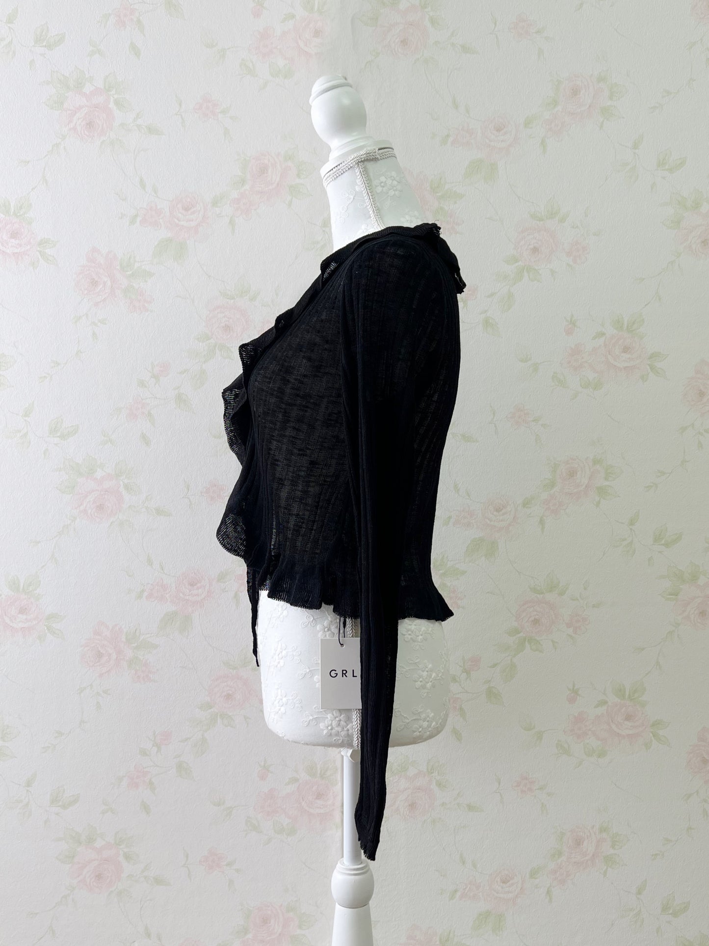 GRL Shoujo Frilled Hem Cardigan (Black)