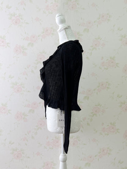 GRL Shoujo Frilled Hem Cardigan (Black)