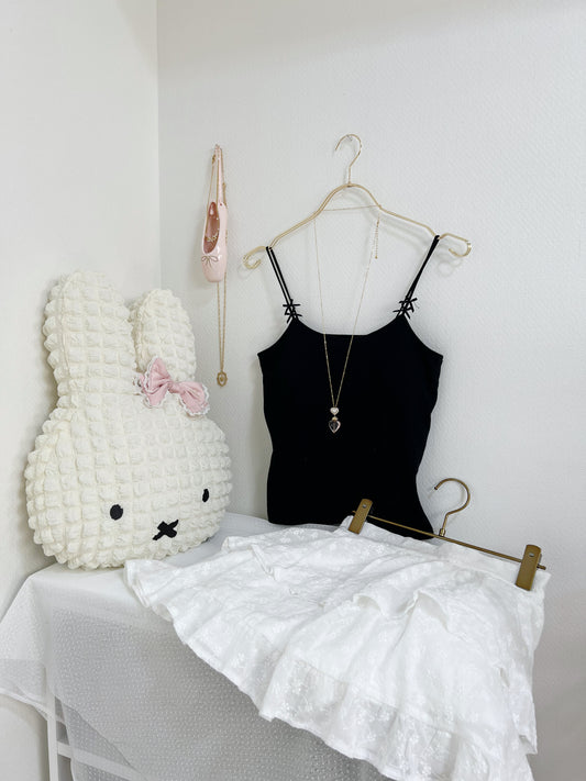 (24 Hours Sale) Petite Bow Strap Camisole With Cup (Black)