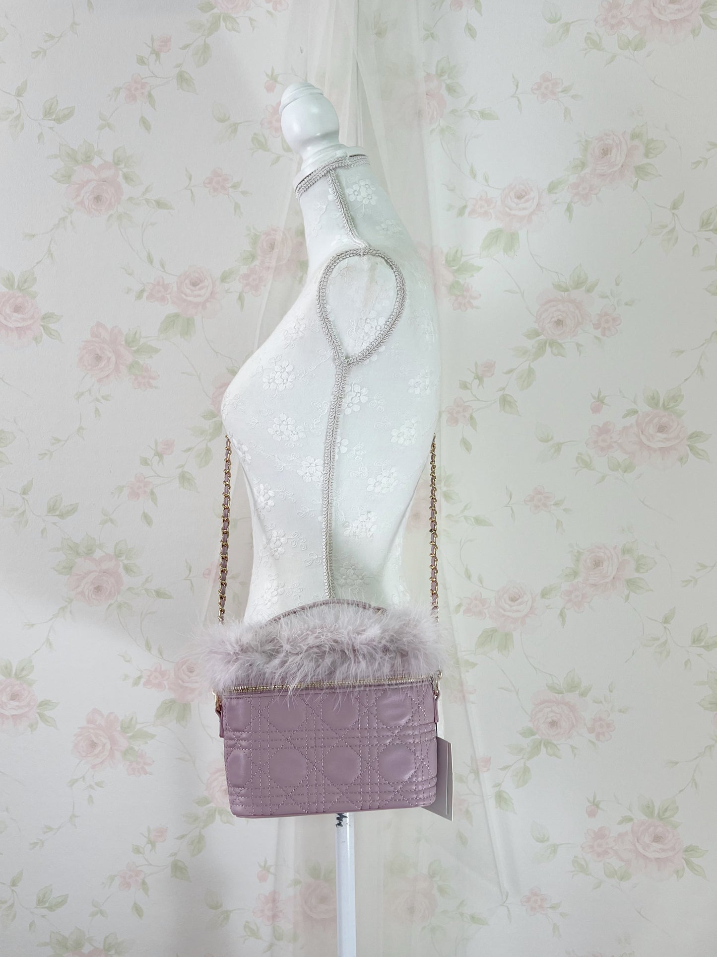 Quilting Fur Shoulder Bag (Purple Pink)