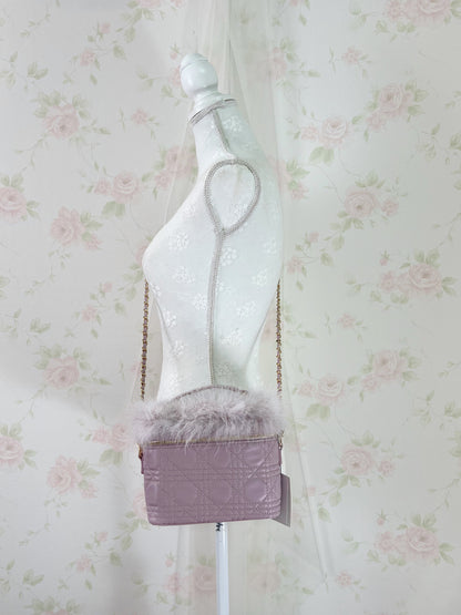 Quilting Fur Shoulder Bag (Purple Pink)