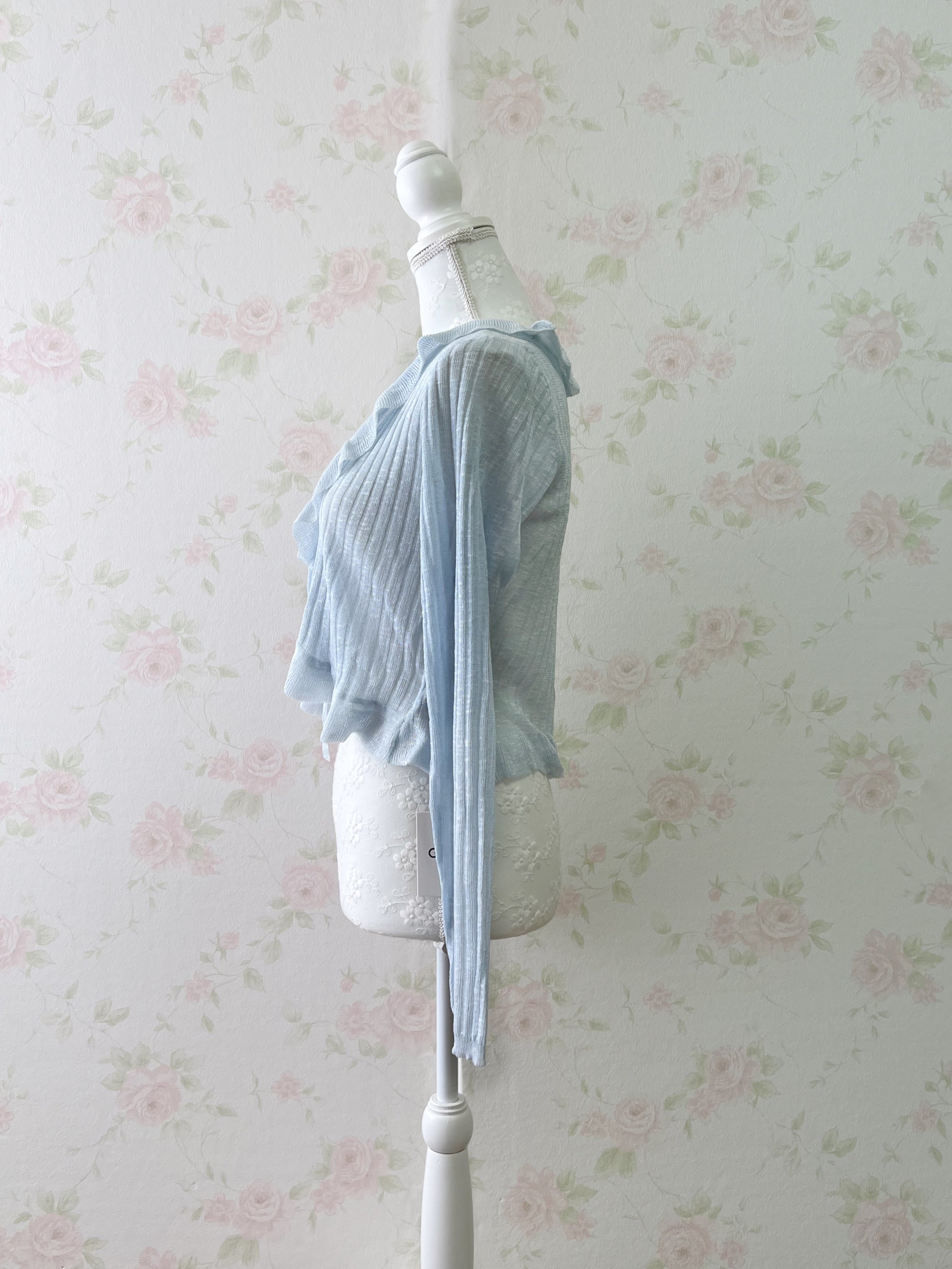 Shoujo Frilled Hem Cardigan (Blue)