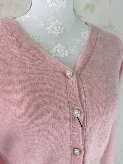 Mohair Touch Pearl Button Cardigan (Pink)