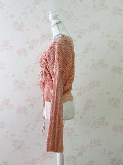 GRL Side String Knit Top Camisole Set (Peach Pink)