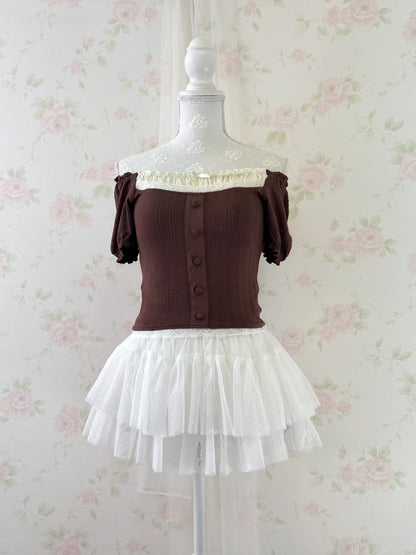 GRL Lace Shoujo Milkmaid Tops (Brown)