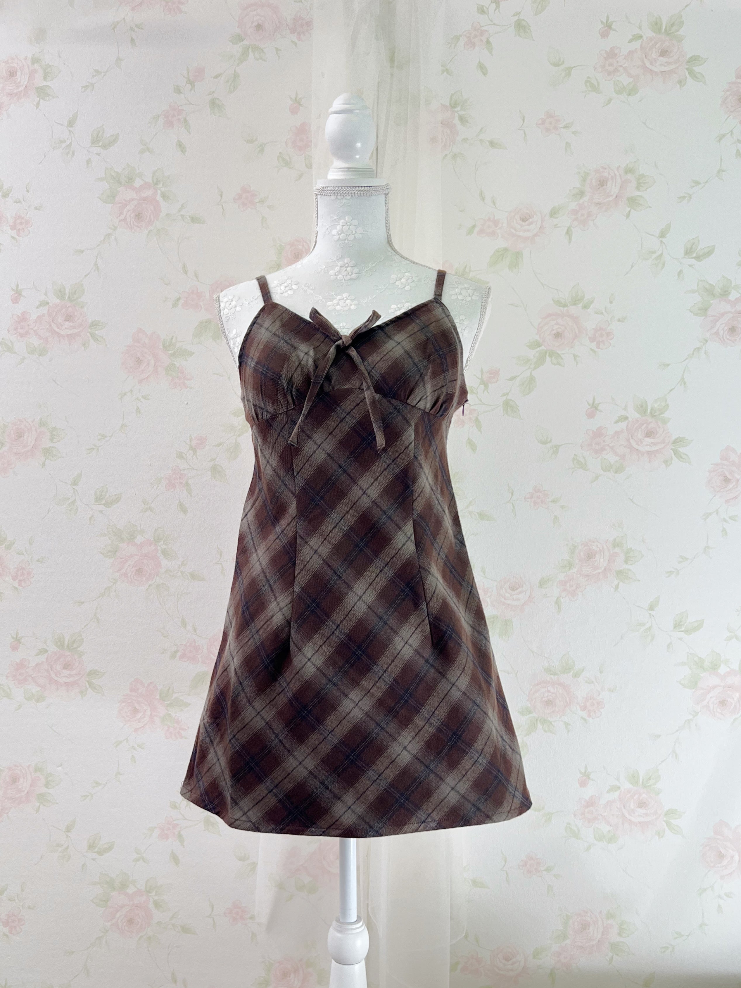 Camisole Checked Dress (Chocolate)