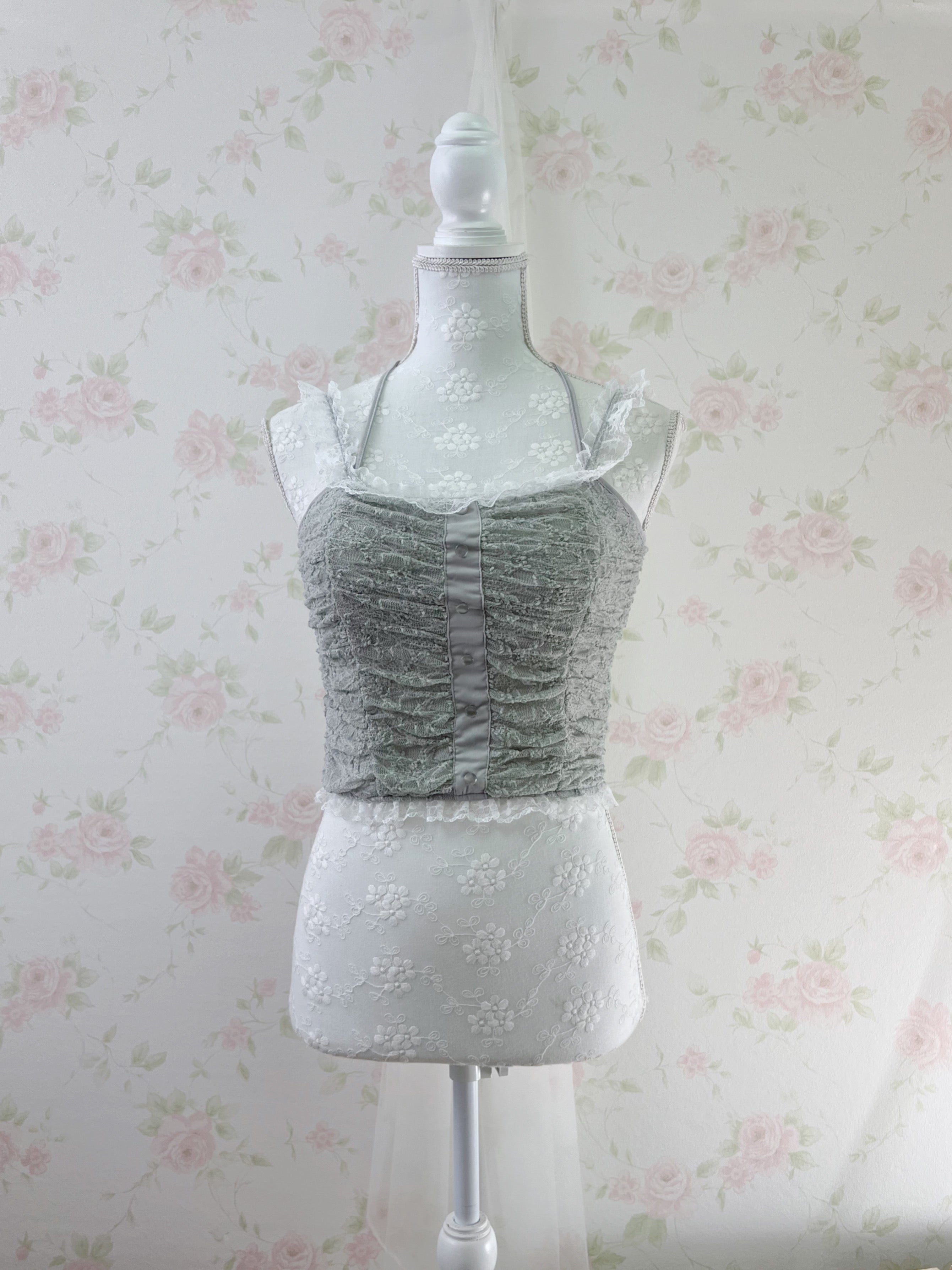 Lacy Halter Neck Camisole (Gray)