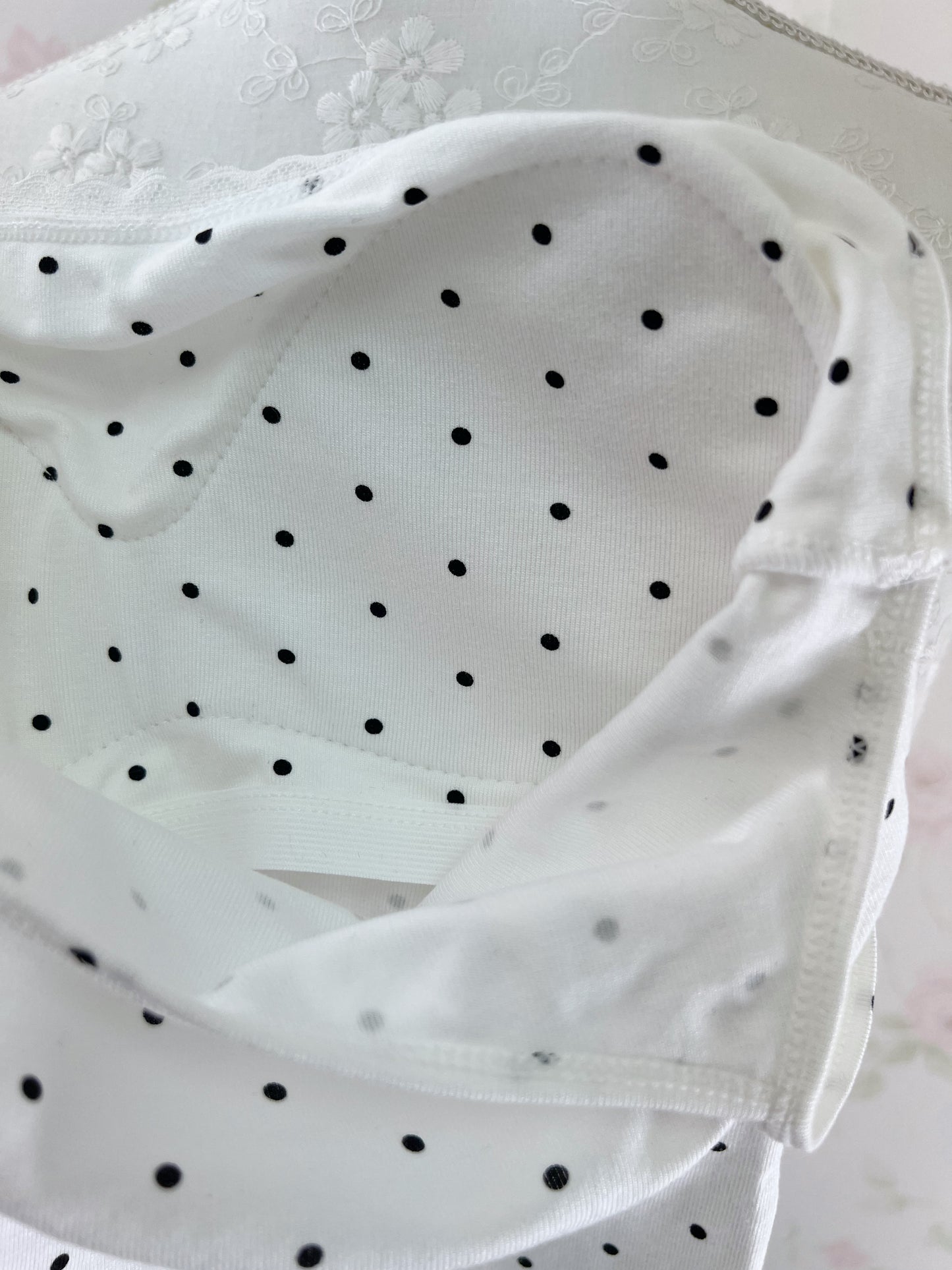 Polka Dot Lacy Hem Camisole With Cups (White)