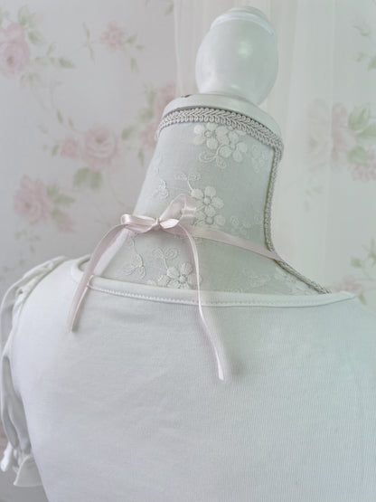 evelyn Polka Dot Frill Girly Top (White)