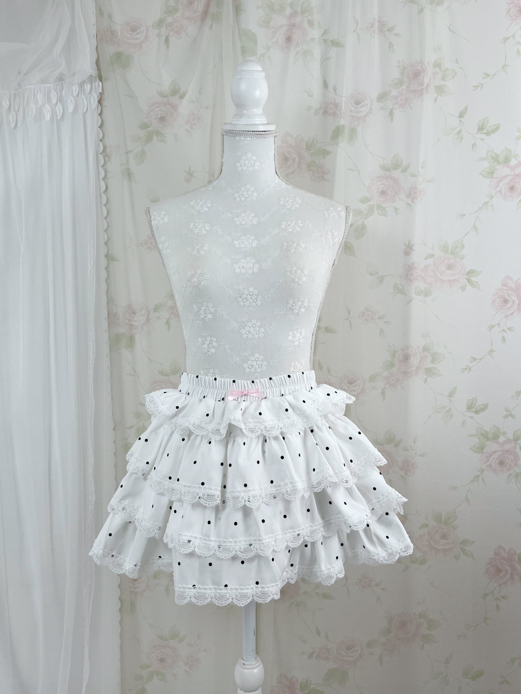 Tiered Polka Dot Skirt (White)