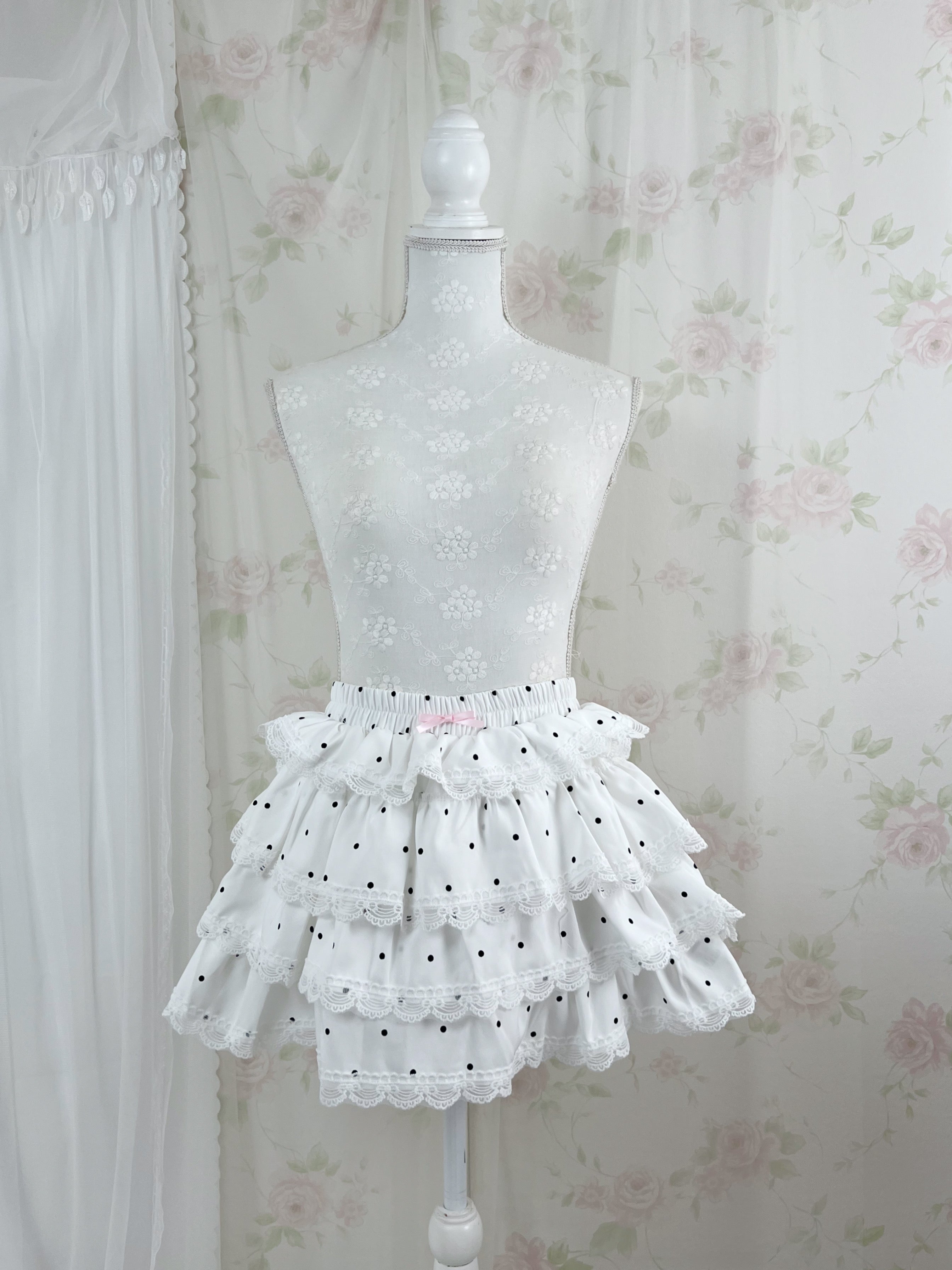 Tiered Polka Dot Skirt (White)
