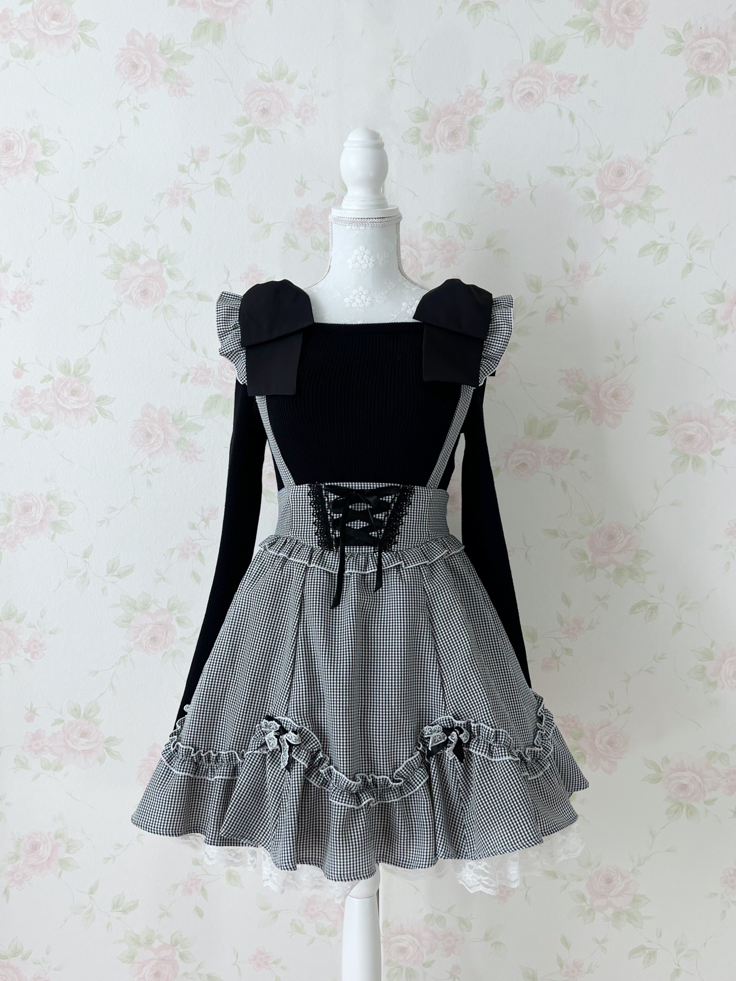 Shoulder Bow Knit Top (Black)