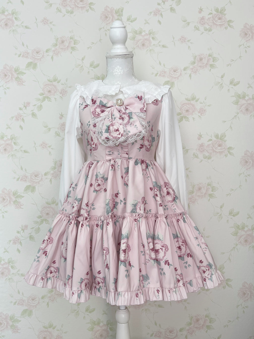 majoretty Floral Lace Collar Dress (Pink)
