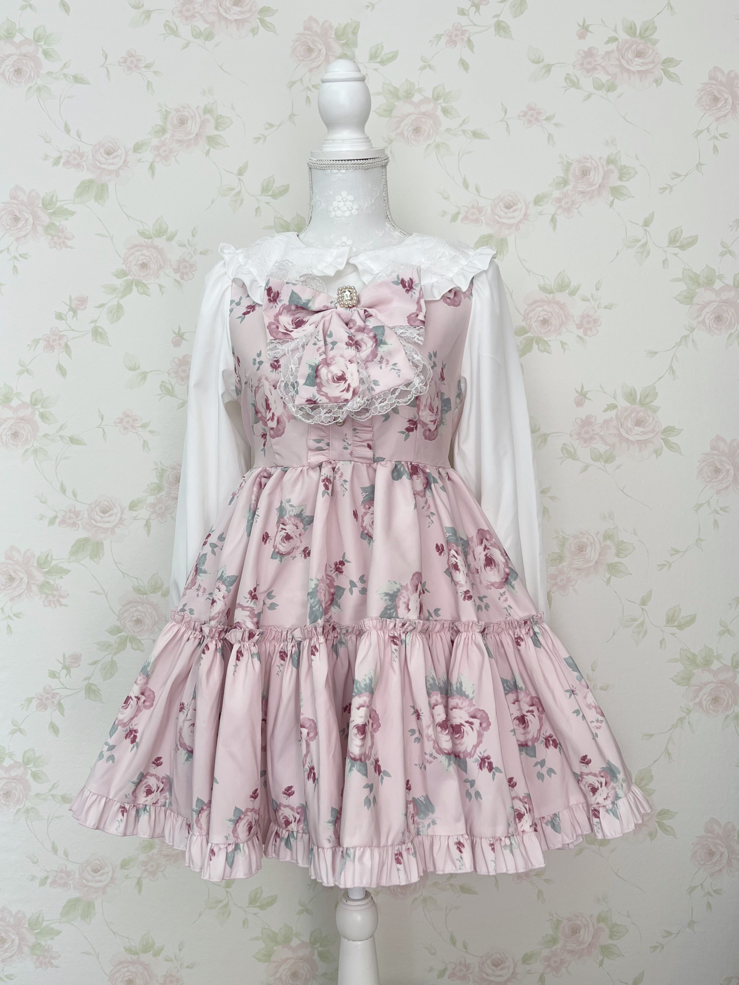 majoretty Floral Lace Collar Dress (Pink)