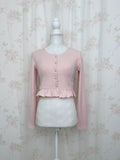 Ruffled Hem Pearl Button Cardigan (Pink)