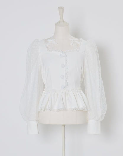(Pre-order) mellfy memory Sugar Lace Puff peplum Blouse