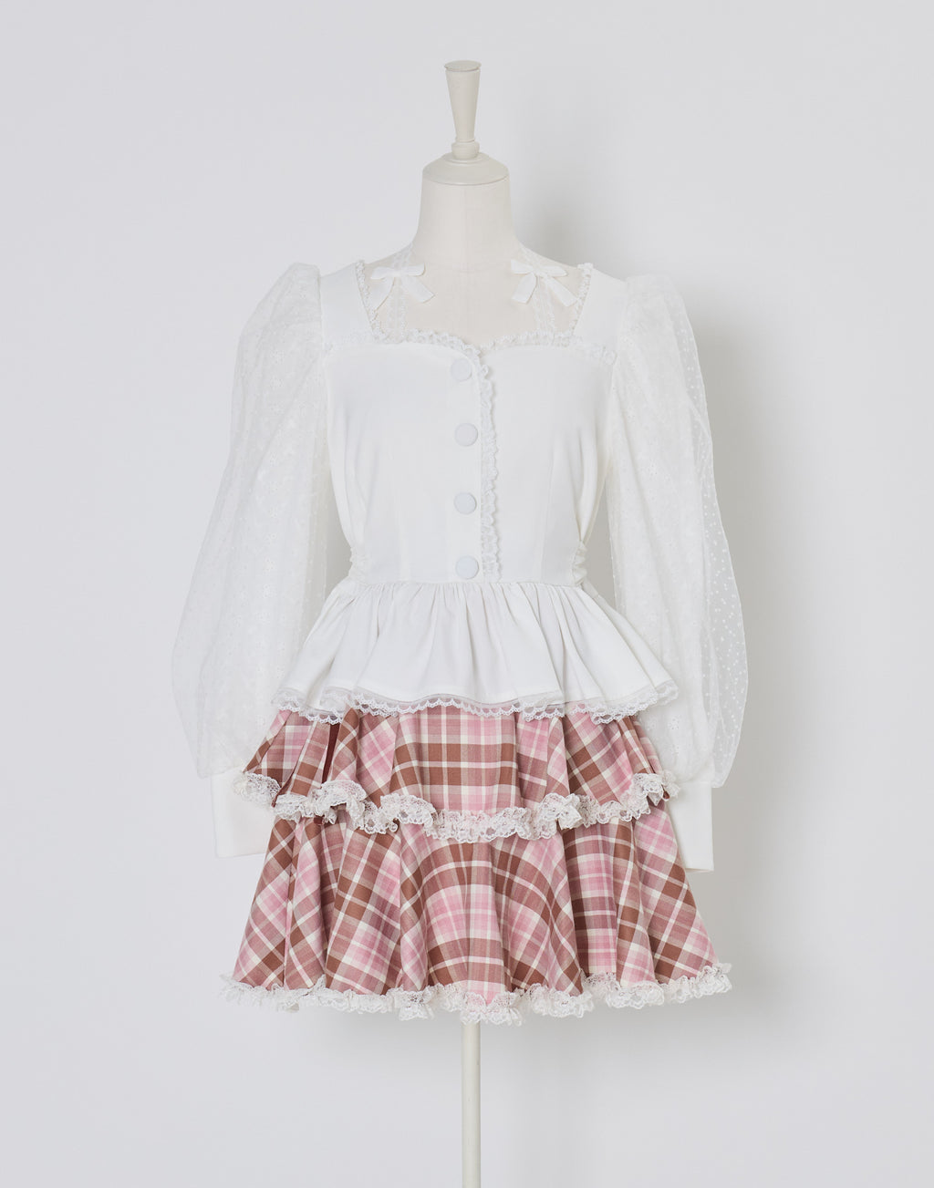 mellfy memory Sugar Lace Puff peplum Blouse
