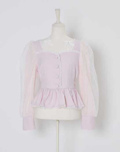 (Pre-order) mellfy memory Sugar Lace Puff peplum Blouse