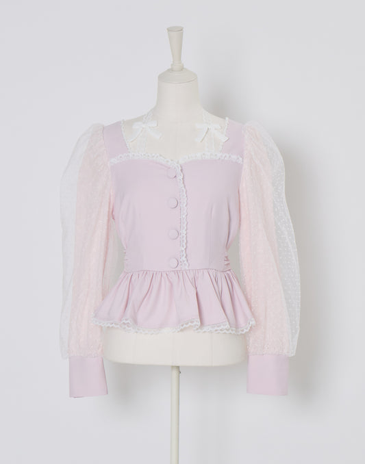 (Pre-order) mellfy memory Sugar Lace Puff peplum Blouse