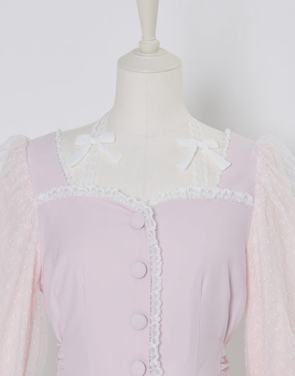 (Pre-order) mellfy memory Sugar Lace Puff peplum Blouse