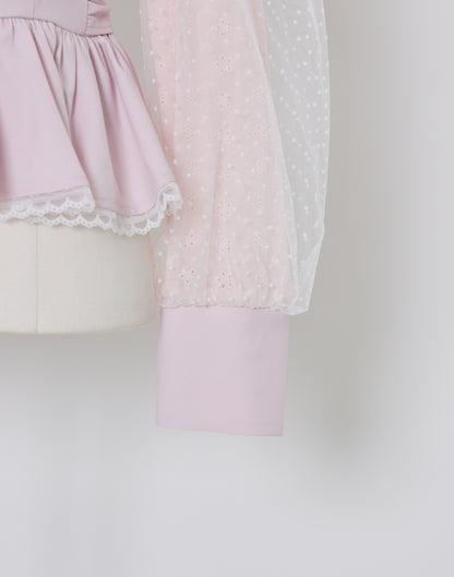 (Pre-order) mellfy memory Sugar Lace Puff peplum Blouse