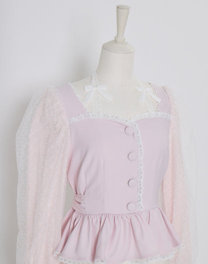 (Pre-order) mellfy memory Sugar Lace Puff peplum Blouse