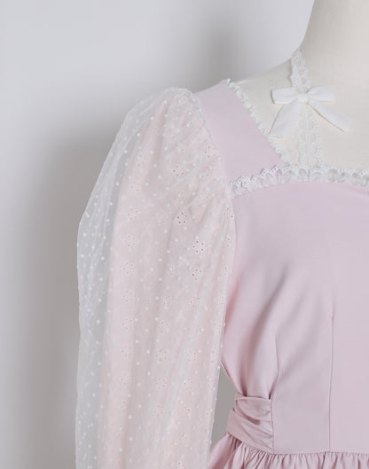 (Pre-order) mellfy memory Sugar Lace Puff peplum Blouse