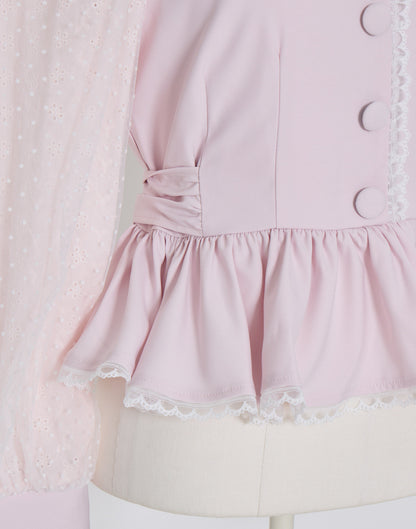 (Pre-order) mellfy memory Sugar Lace Puff peplum Blouse
