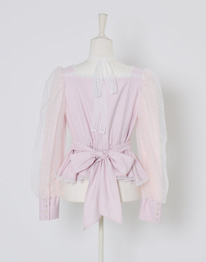 (Pre-order) mellfy memory Sugar Lace Puff peplum Blouse